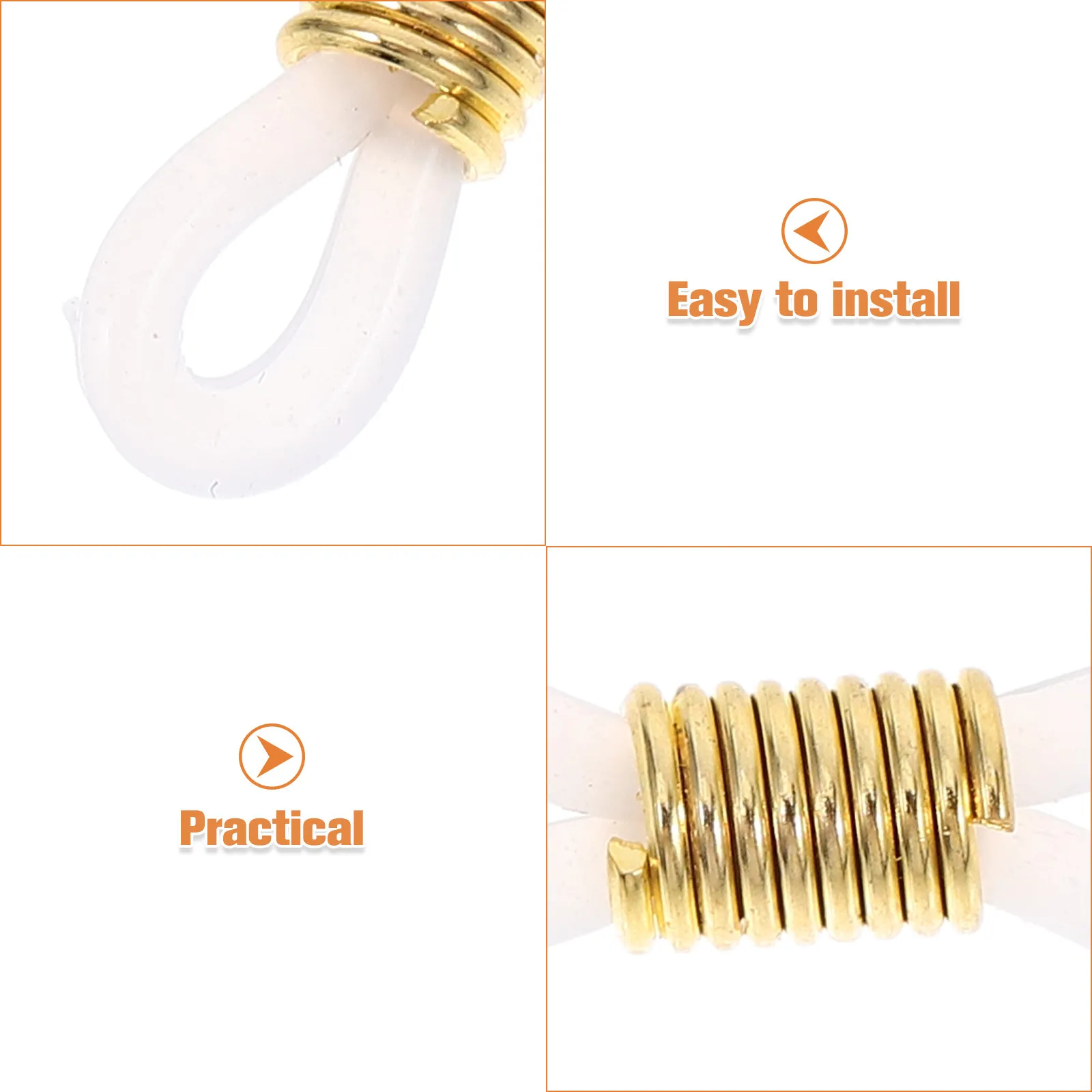 100Pcs Silicone Iron Eyeglass Chain Ends Anti-Skid Connector Holder for Eyeglasses Sunglasses Glasses Rope Ends Secure Daily Use