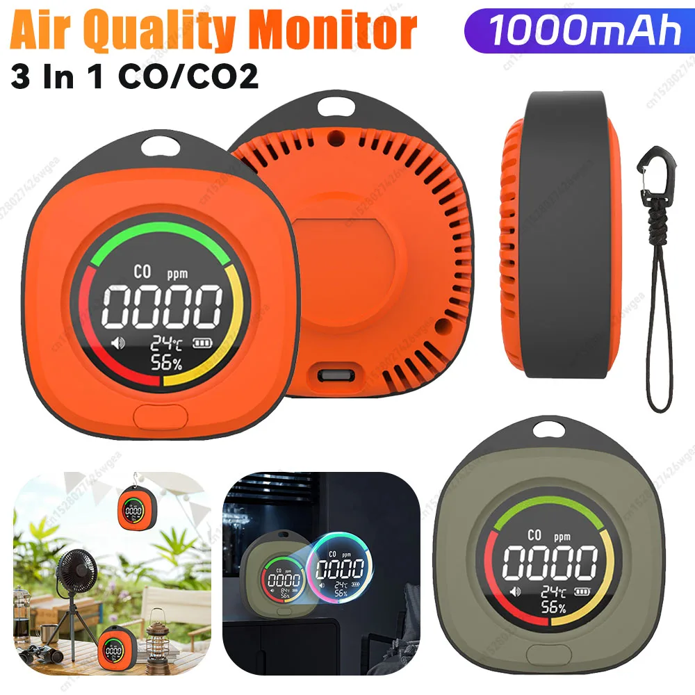 3 In 1 CO/CO2 Detector CO/CO2 Air Quality Monitor Home Carbon Monoxide/Carbon Dioxide Detector Alarm Temp Humidity Sensor