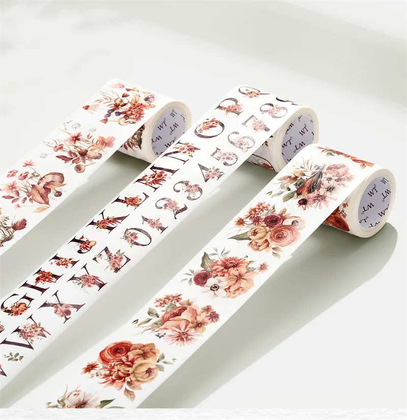 WT New 3rolls Washi Tape Sticker Roll for Journaling Scrapbook Letter Flower Mushroom Vintage Adhesive Masking Tape