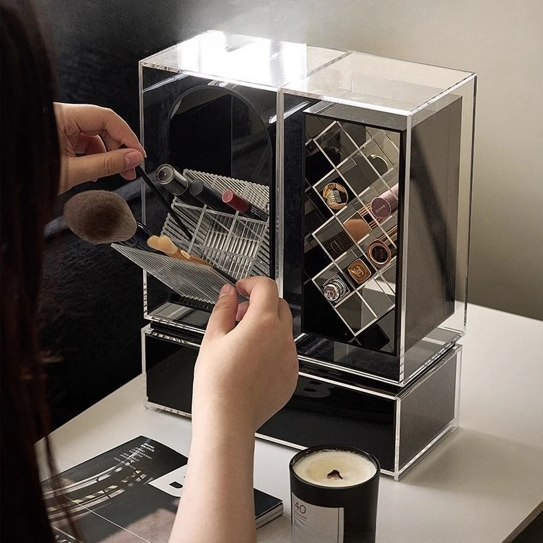 

Акриловый органайзер для косметики с выдвижными ящиками, многоуровневый, для помады и кистей для макияжа, настольная полка для туалетного столика