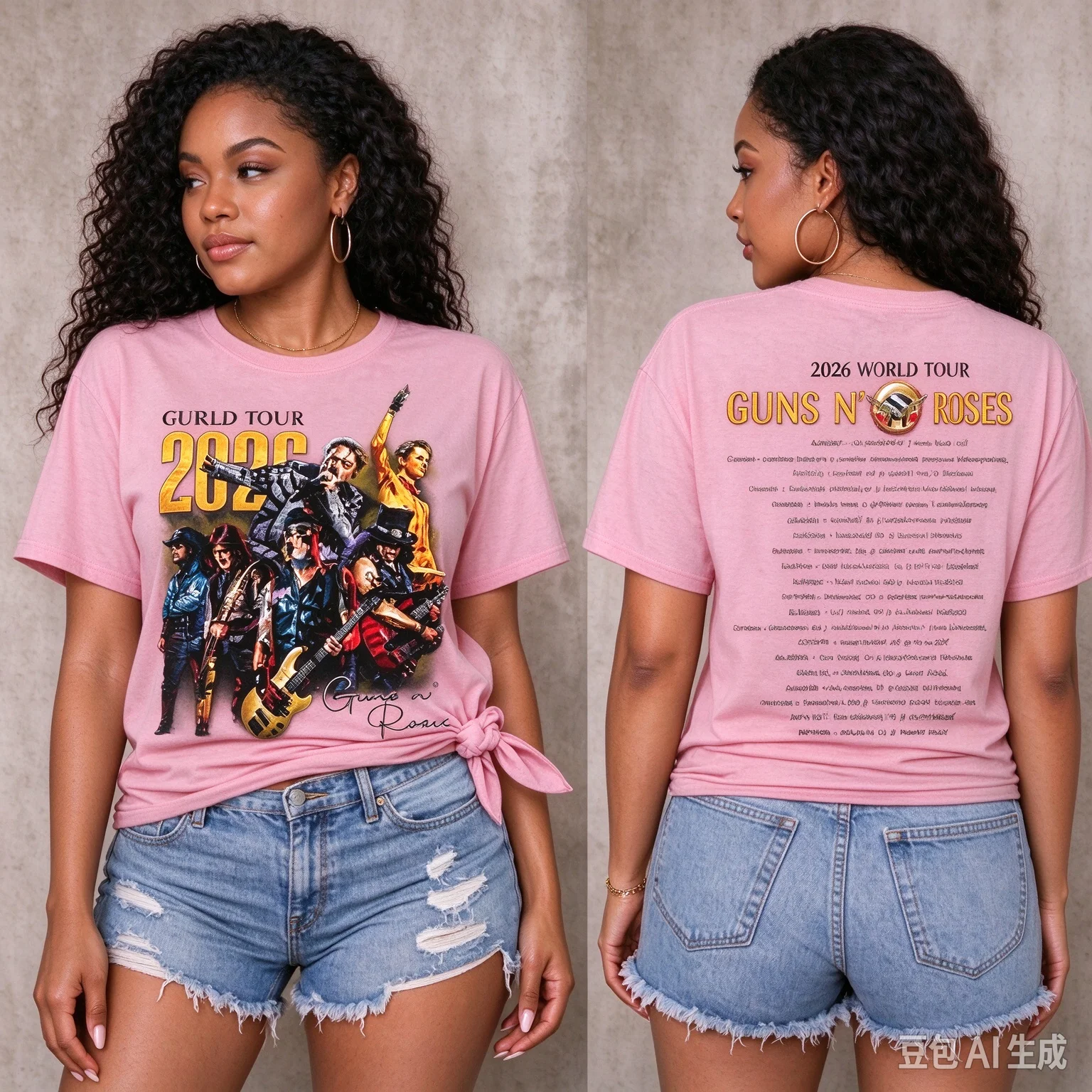Guns N Roses 2026 World Tour Double Sided Rock Band Concert Pattern T-shirt Printed Tour Date Casual Short Sleeve T-shirt