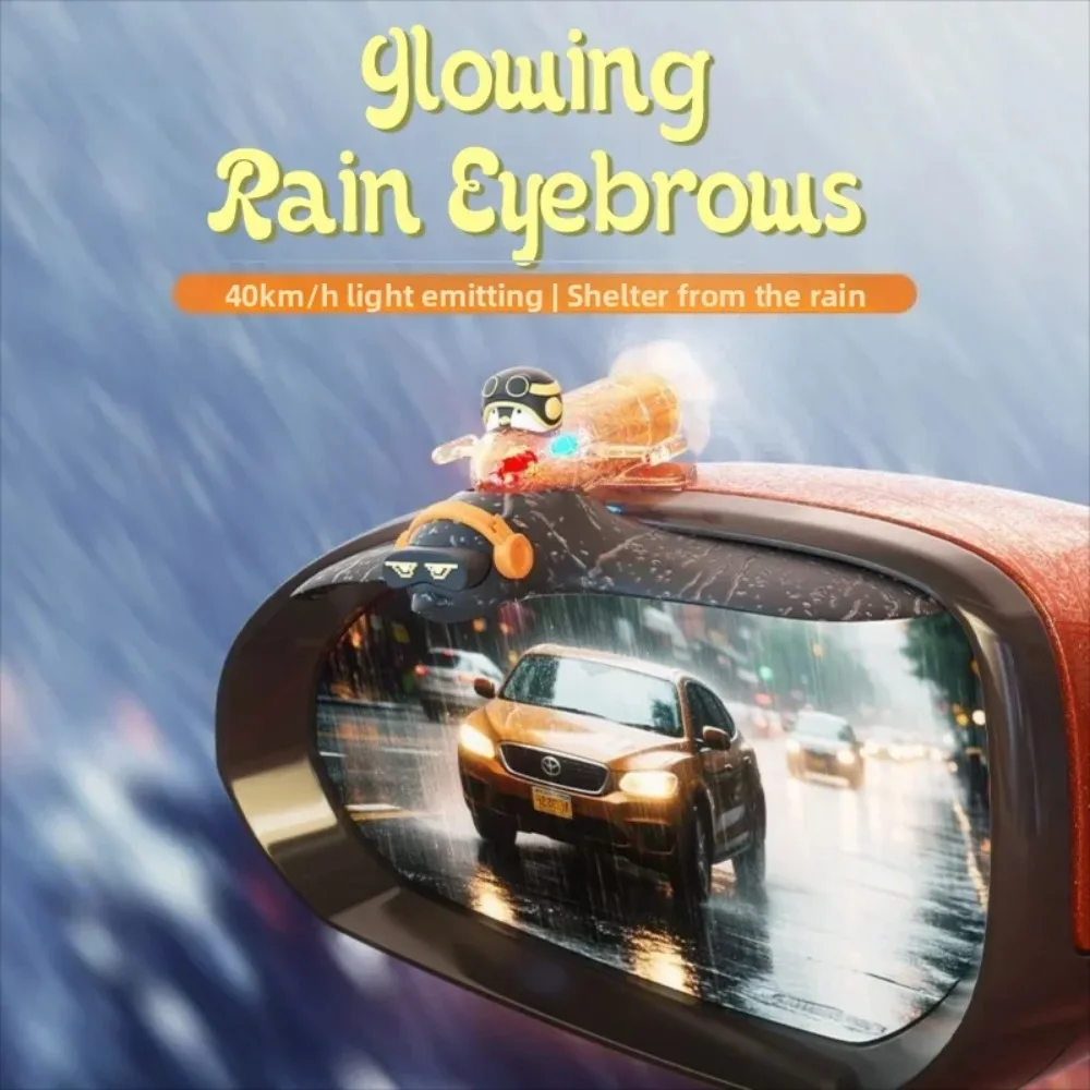 Car Rearview Mirror Decor Multifunctional Waterproof Rain Eyebrow with Lighting Wind-Powered Auto Accessories