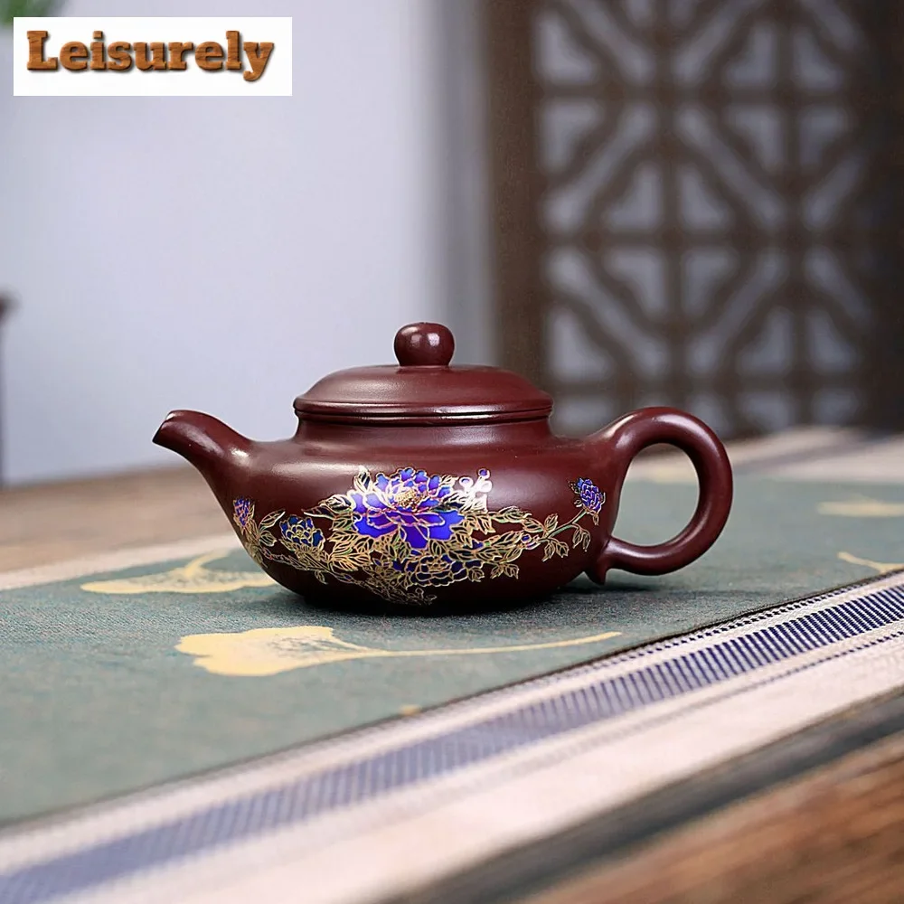 

260ml High-end Yixing Purple Clay Peony Teapots Kettle Famous Handmade Small Capacity Tea Pot Chinese Raw Ore Zisha Tea Set Gift