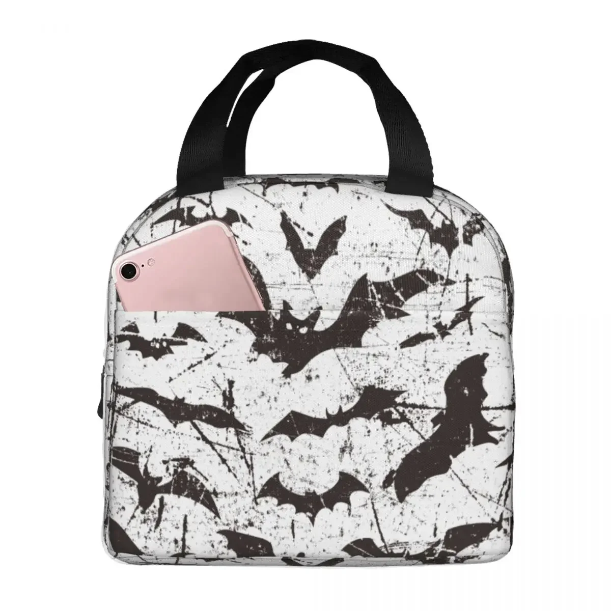 Halloween Bats Lunch Bag Portable Insulated Canvas Cooler Thermal Food Picnic Tote for Women Girl