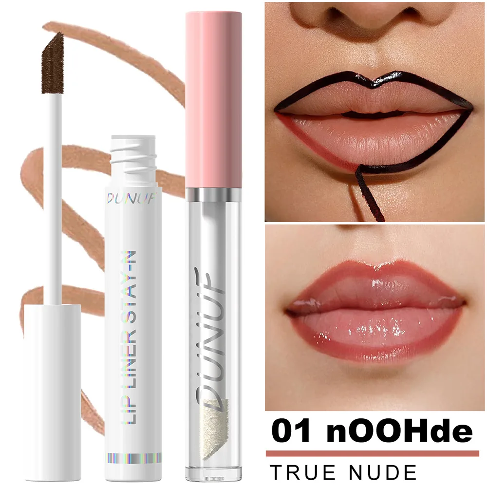 2 Pcs Peel Off Lip Liner and Lip Oil Set Long Lasting Moisturizing Non Transfer Lip Stain Waterproof Smudge Proof for Woman