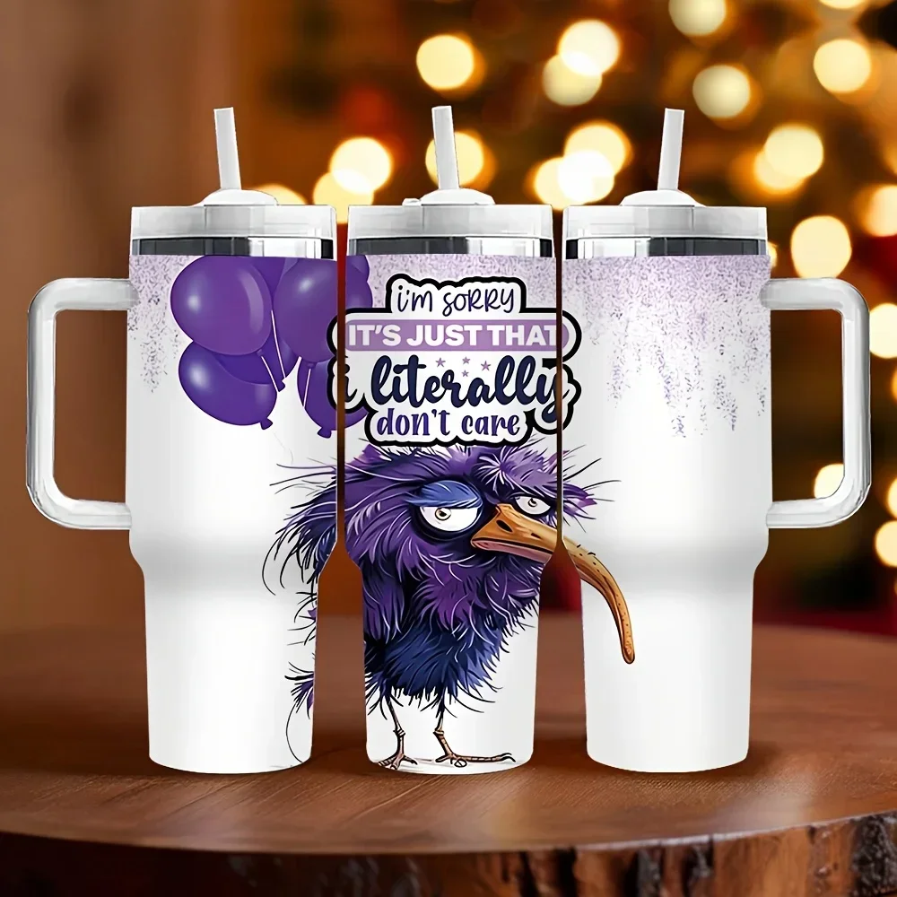 40oz Funny Sarcastic Angry Crow Print Tumbler with Handle, Long Lasting Insulation, Perfect Holiday Birthday Gift, Suitable for Daily Travel And Outdoor Activities