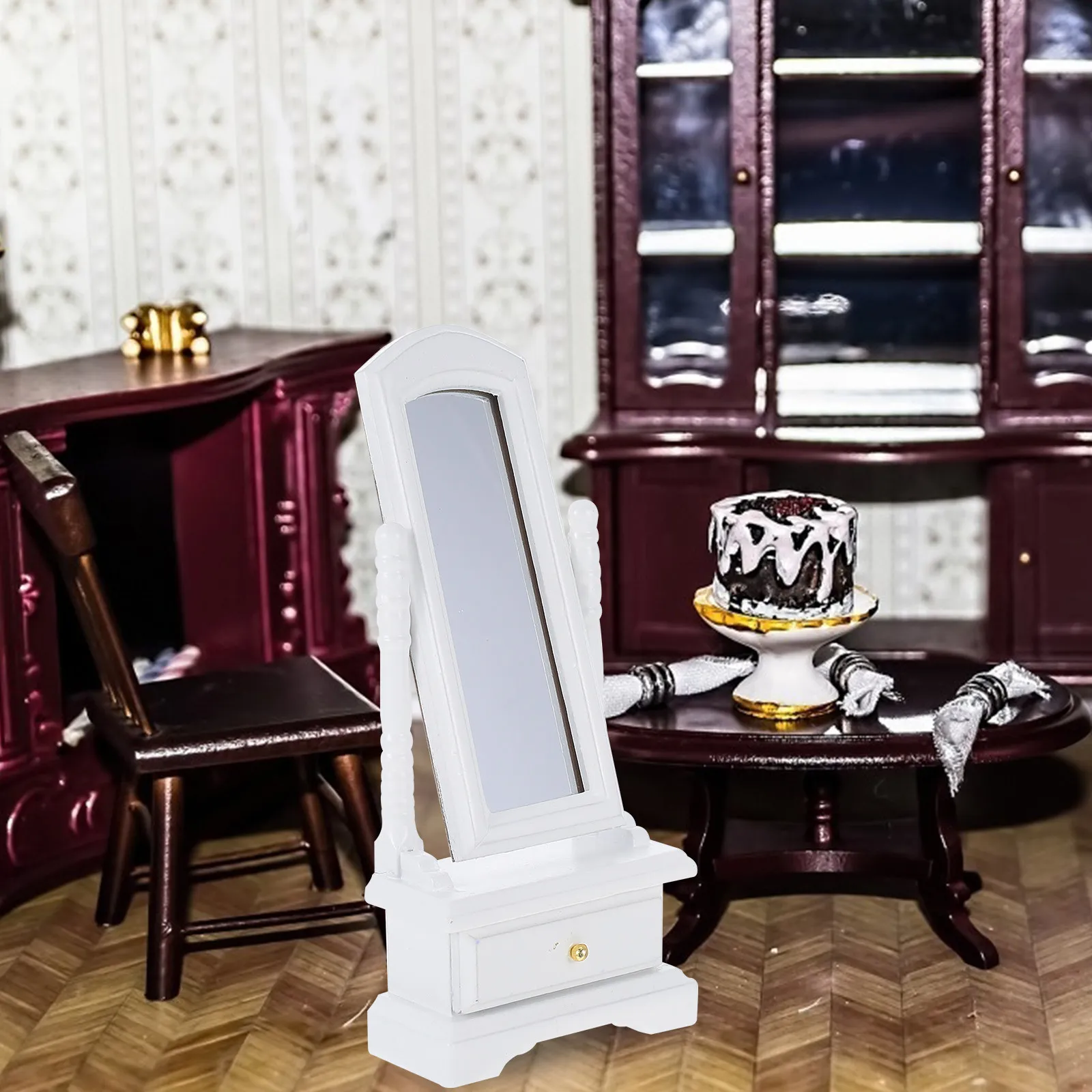 

Miniature Dressing Mirror High Grade Birch Wood 112 Scale Mini House Furniture Compact Three Dimensional Kids Room Decoration