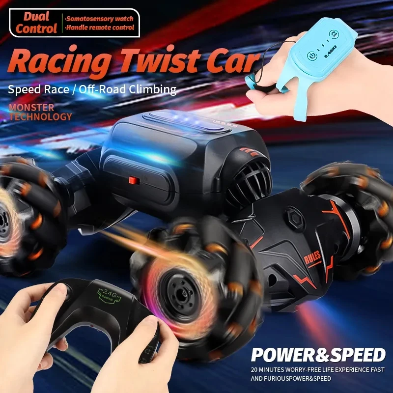 2023 Newest RC Stunt Car 2.4G Radio Remote Control Electronic Watch Gesture Sensor Rotation Twist Climbing Toy Gift for Kid Boy