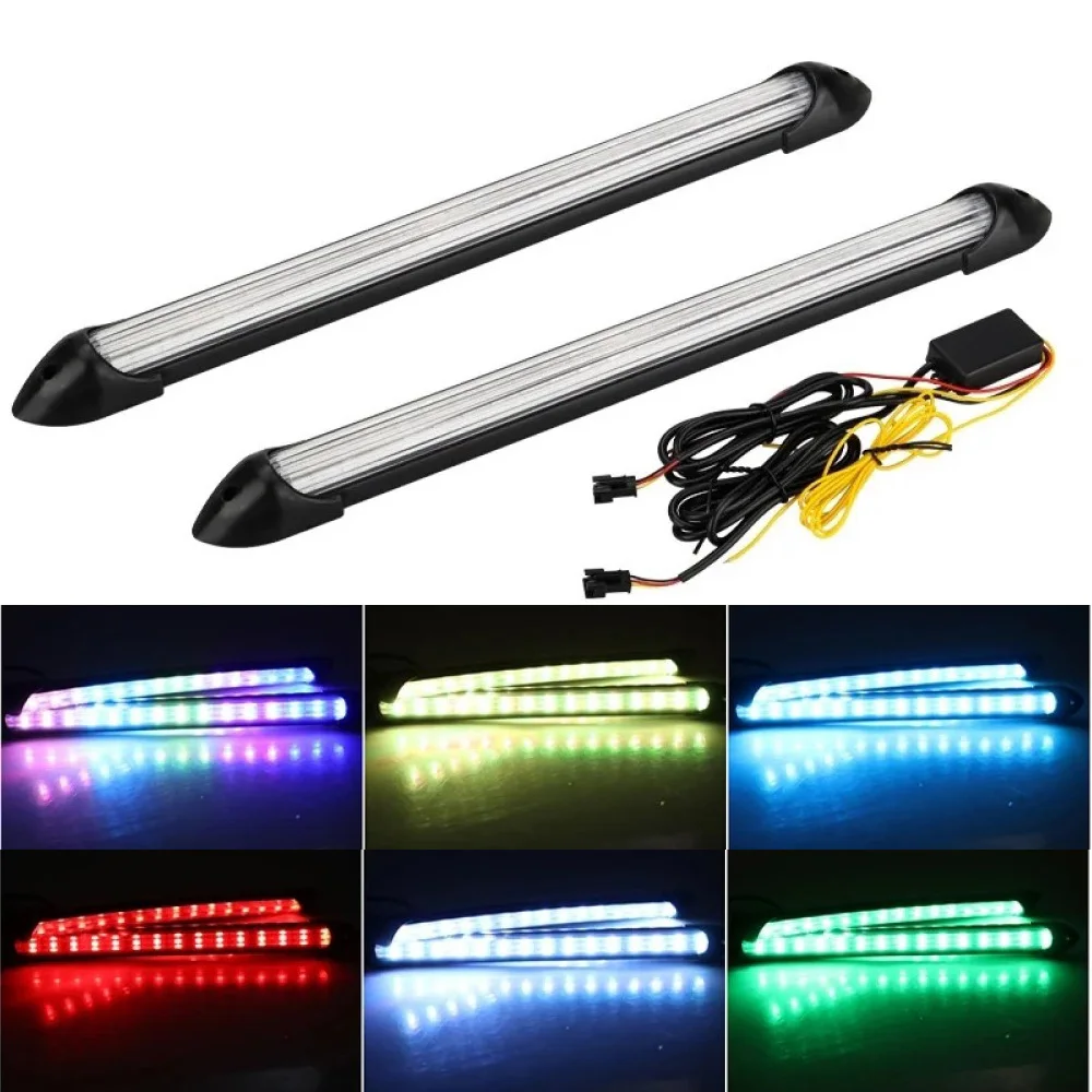 

2pcs RGB Daytime Running L ight Amber Turn Signal LED Strip Light for Car SUVs ATV Motorcycle DC12V.