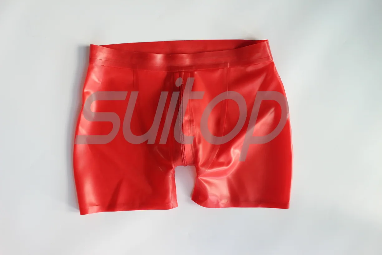 Shorts de borracha sexy de látex masculino com zíper na virilha