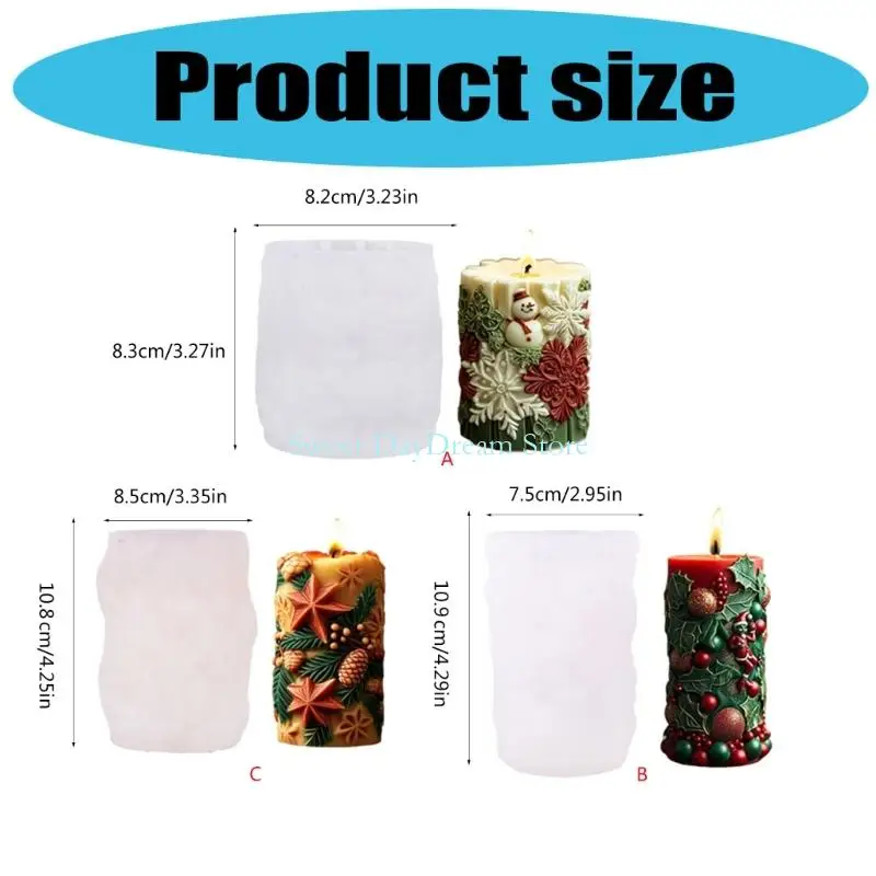 y88c أسطوانة شكل شمعة عيد الميلاد قالب السيليكون لزخرفة حفلة عيد الميلاد