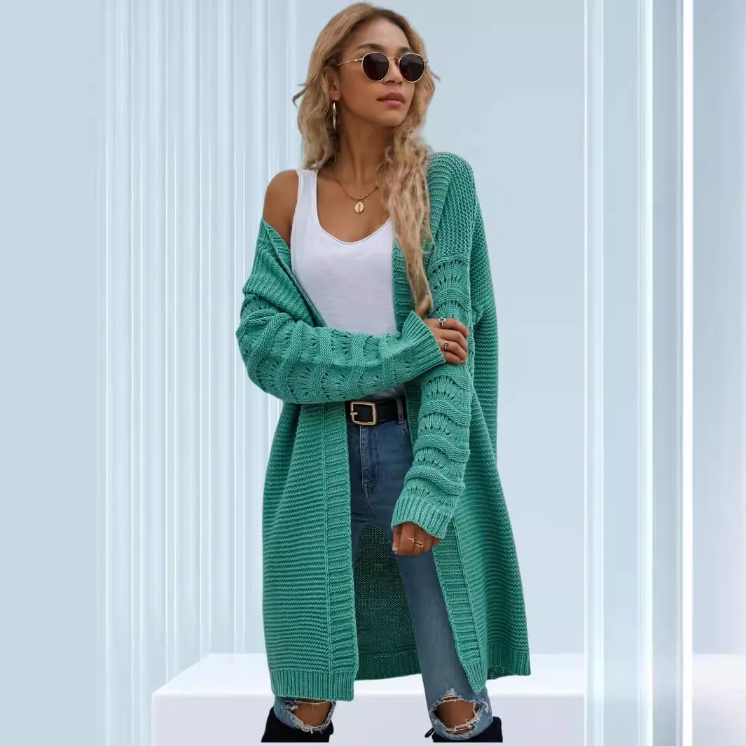 2024 new women\'s clothing autumn and winter fashion temperament casual elegant commuting sweater long cardigan solid color knit