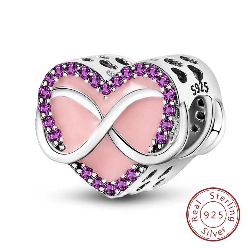 Charm-Anhänger aus 925er-Sterlingsilber, rosa, passend für Original-Charm-Armbänder, Halsketten, Perlen, DIY-Schmuckzubehör