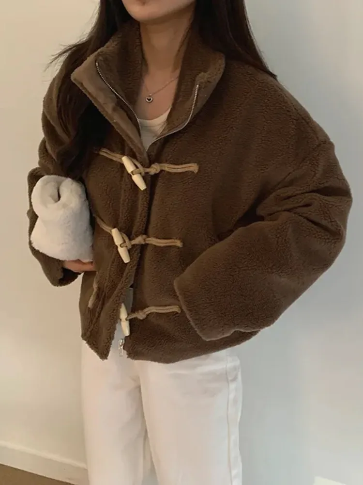 레트로 다용도 양털 코튼 재킷 여성용 루즈핏 버튼업 겨울 코트 봄 가을 겨울 시즌웨어