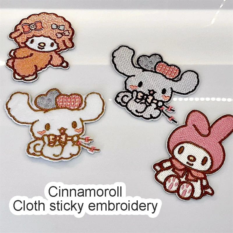 

Kawaii Sanrio Embroidered Patch Kuromi Mymelody Hellokitty Pochacco Embroidered Applique Cartoon Diy Self-Adhesive Clothes Patch