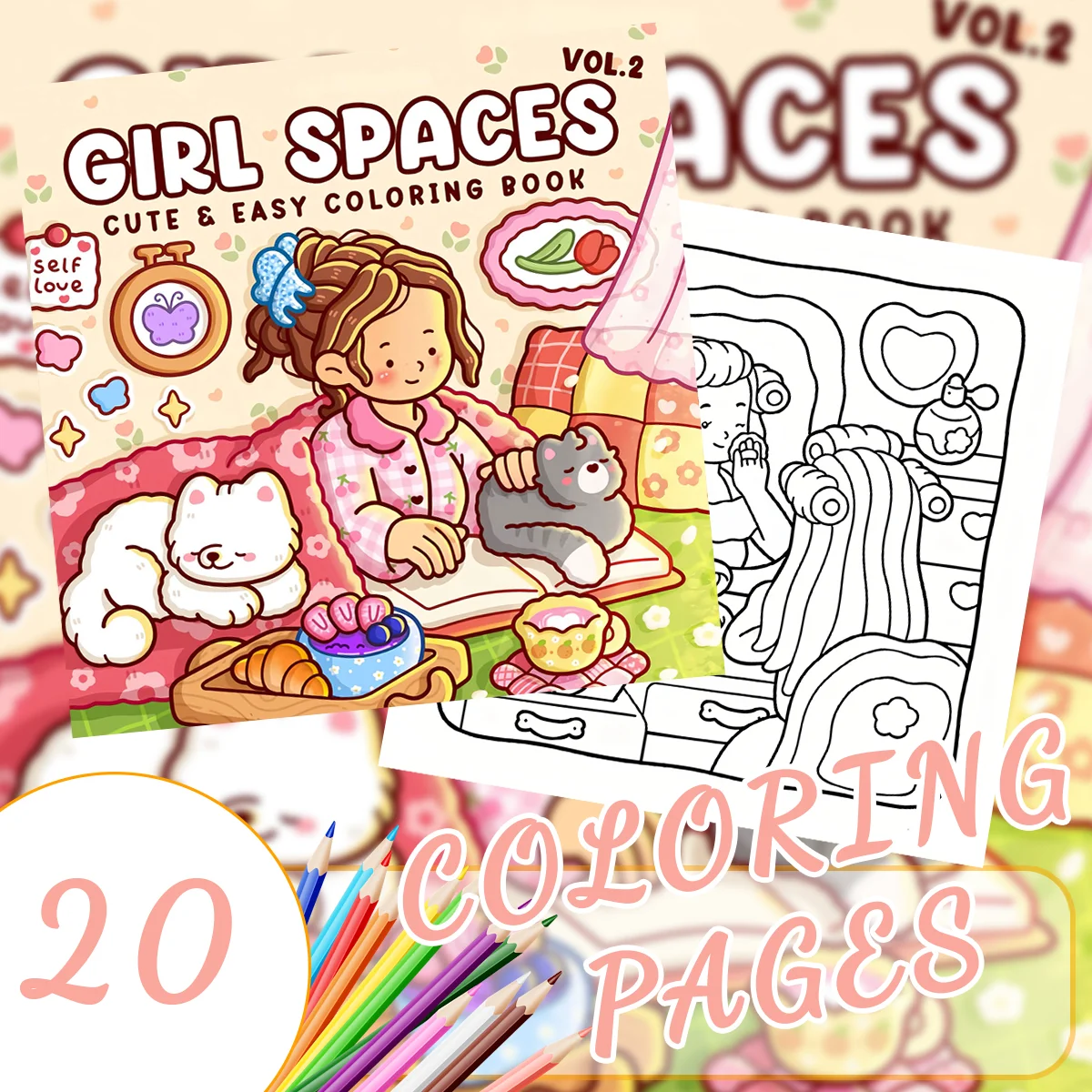 Girl Cozy Indoor Spaces Coloring Book for Teens & Young Adult Females, Whimsical Bedroom Kitchen Warm Home Leisure Scenes Lovely Pet Cat Line Drawing Activity Book, Thick No Bleed Paper Cottagecore Themed Art Workbook