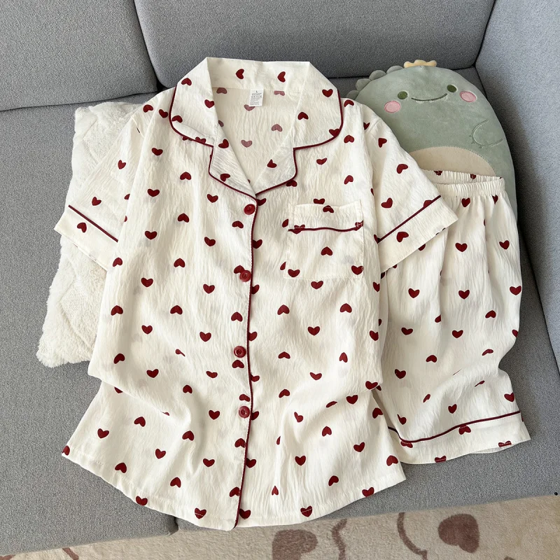 

2Summer short-sleeve pajama set for women, comfortable and trendy, shorts suitable for wearing outside, home wear s