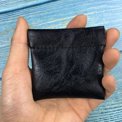 Monedero negro de cuero PU para hombre, billetera con auriculares pequeños, bolsa para llaves, tarjetero de crédito, bolsa para cambio de dinero, cremallera