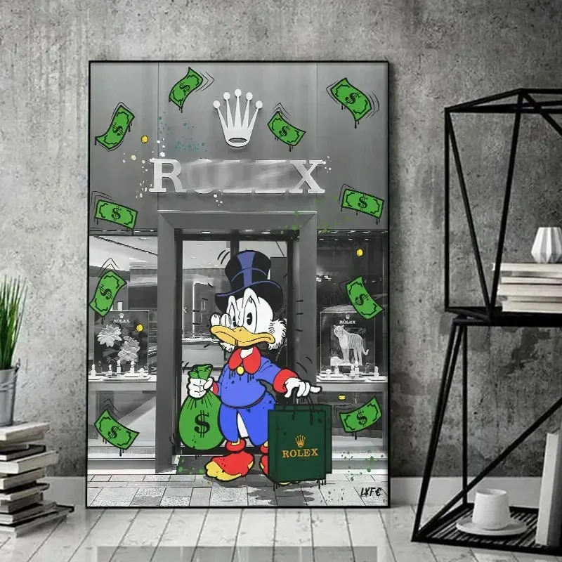 Disney Cartoon Mickey Mouse Role Donald Duck Poster for Wall Art Canvas Painting Funny Money Pictures Kids Bedroom Decoration