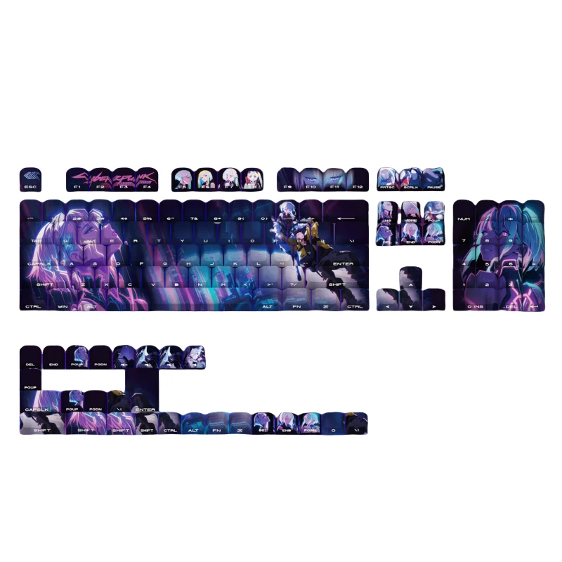 Lucy Theme Keycaps 130 Keys Side Engraved Light-Transmitting Pbt Material Thermal Sublimation Process Mechanical Keyboard Keycap