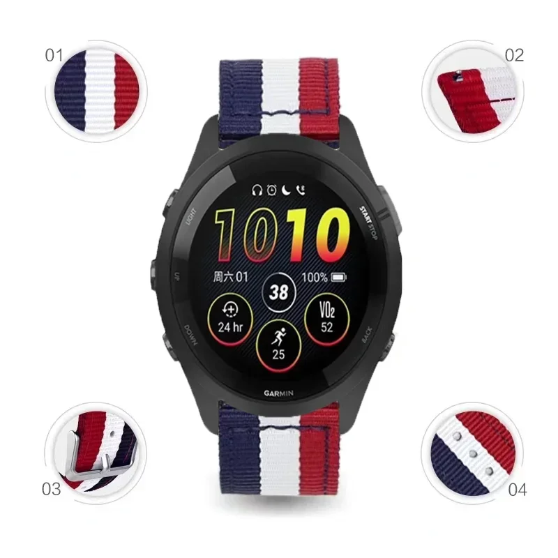 Canvas Nylon 22/20mm Band for Garmin Forerunner 970 570 965 265 165 55 170 70 Approach S50 Bracelet Garmin Active 6 Venu 4 45mm