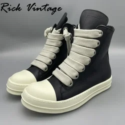 Rick Vintage Men Sneaker Real Leather Jumbo Shoeslace Ankle Boots Luxury Women's High Top Sneakers Shoes Men's Casual Trainer