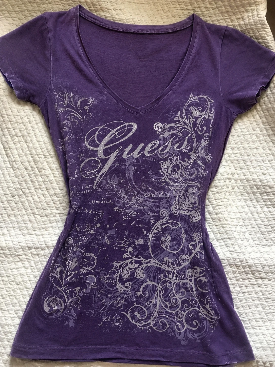Floral Swirl Print Purple Tees Women V Neck Short Sleeve Slim Y2k Punk Gothic Daily Streetwear Bodycon Casual T Shirts