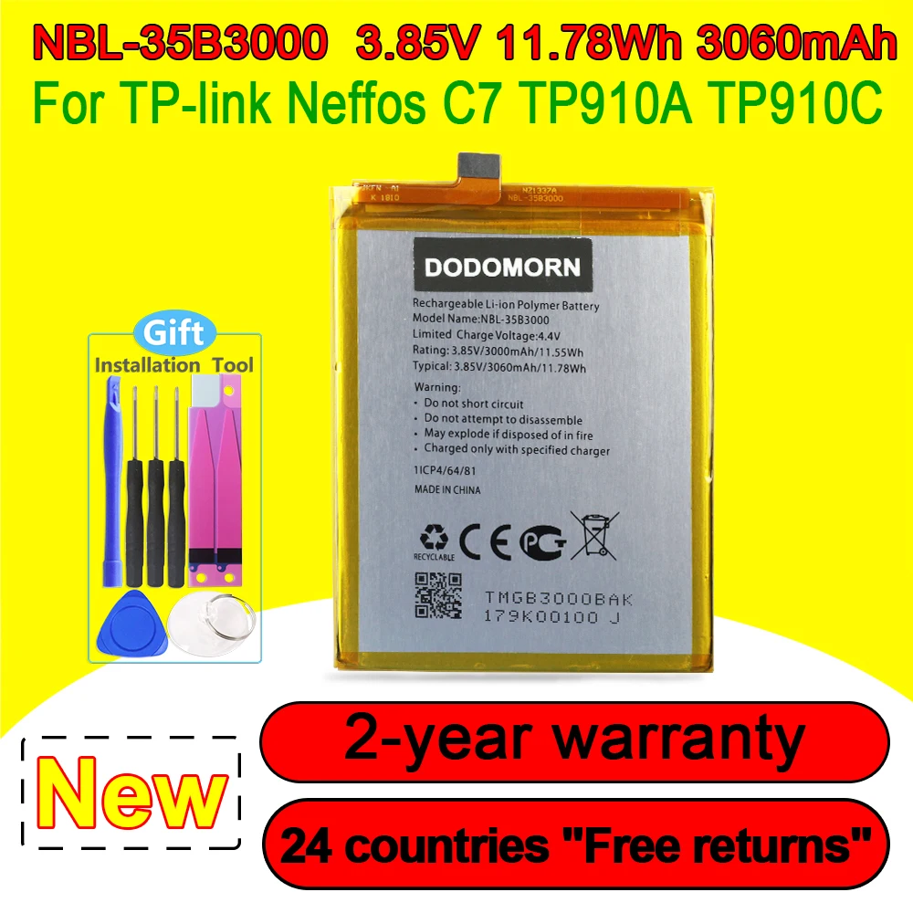 New NBL-35B3000 3060mAh Battery For TP-link Neffos C7 TP910A TP910C Mobile Phone In Stock With Tracking Number Free Tools