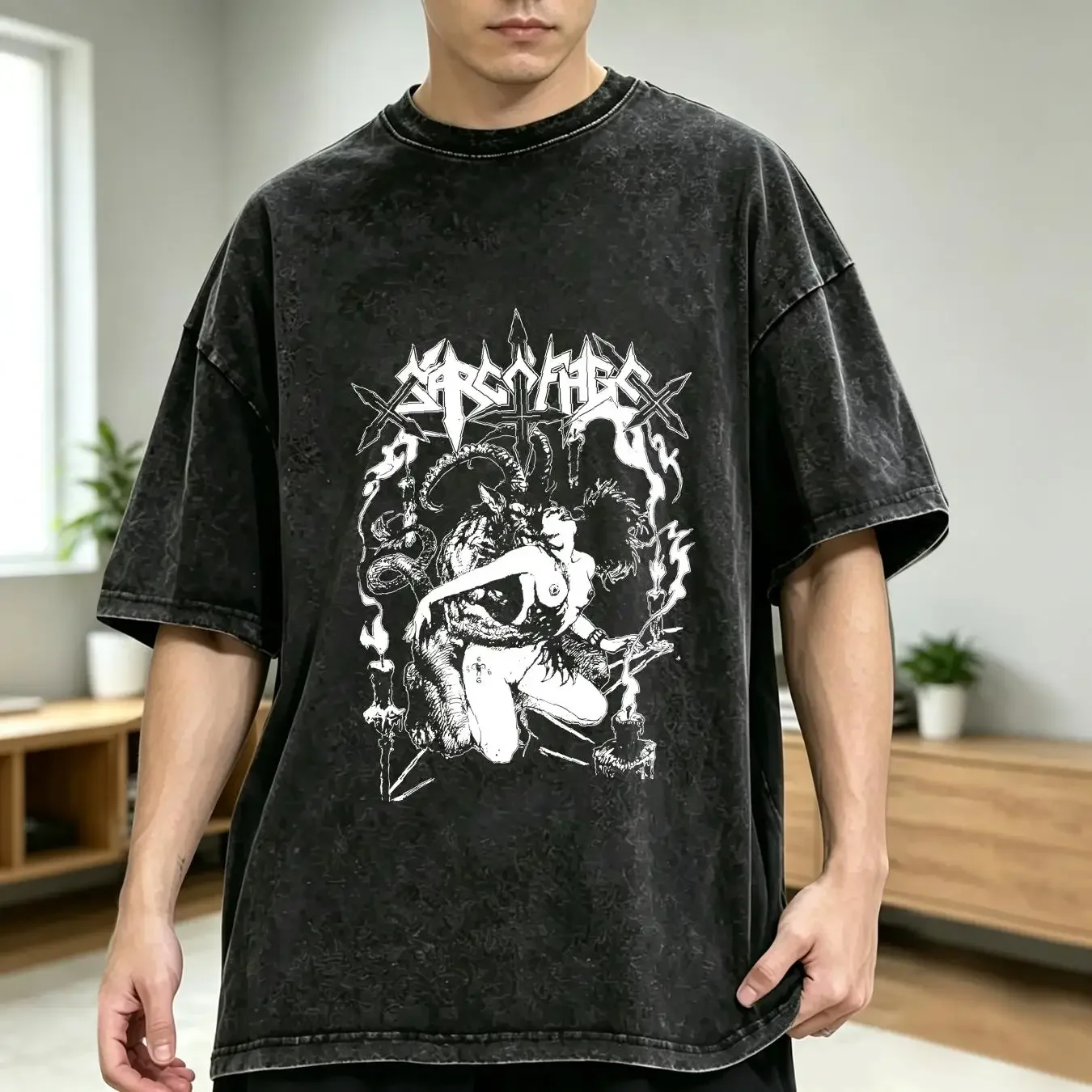 washed T Shirt Rare Sarcofago Satanic Lust Cotton Black Men S to 5XL Fans PM387 long or short sleeves vintage Washed streetwear