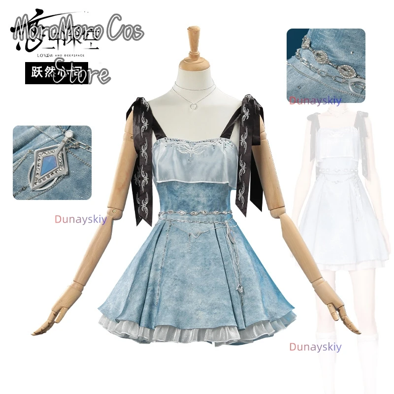 

Game Love And Deepspace Mc Player 코스프레 Xia Yizhou Caleb Couple Birthday Girl Blue Camisole Dress Suit for Woman Girls Skirt