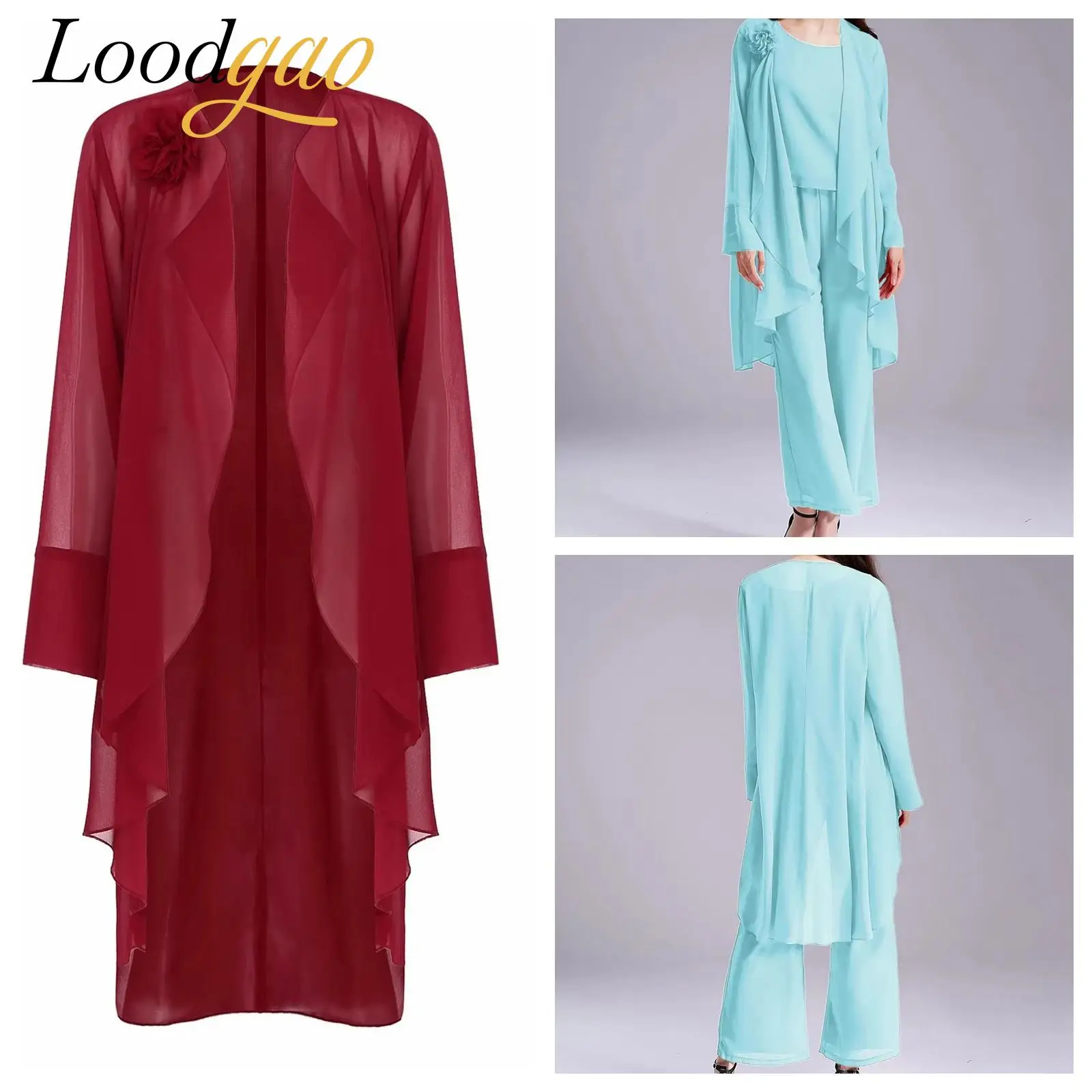 بدلة حفلات نسائية أنيقة شيفون 3 قطع فستان أم العروس الزي مأدبة التنقل حفل زفاف مجموعات الملابس النسائية