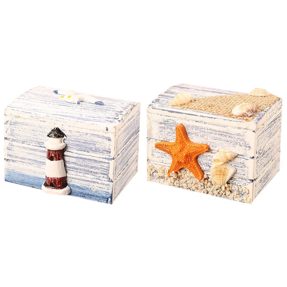 2Pcs Wooden Storage Boxes Mediterranean Style Candy Gift Boxes Desktop Organizer Wood Jewelry Gift Case Wood Box
