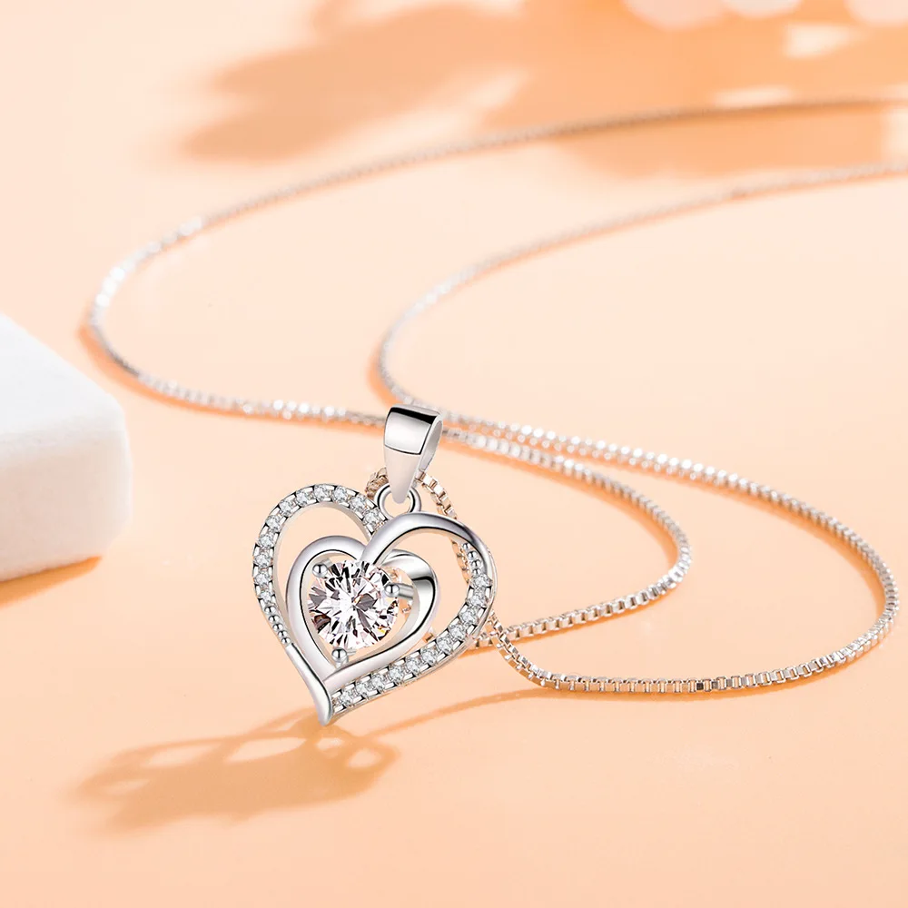 18k Gold Plated Necklace 925 Sterling Silver Single Sparkling Zircon Clavicle Chain for Women Wedding Silver Jewelry