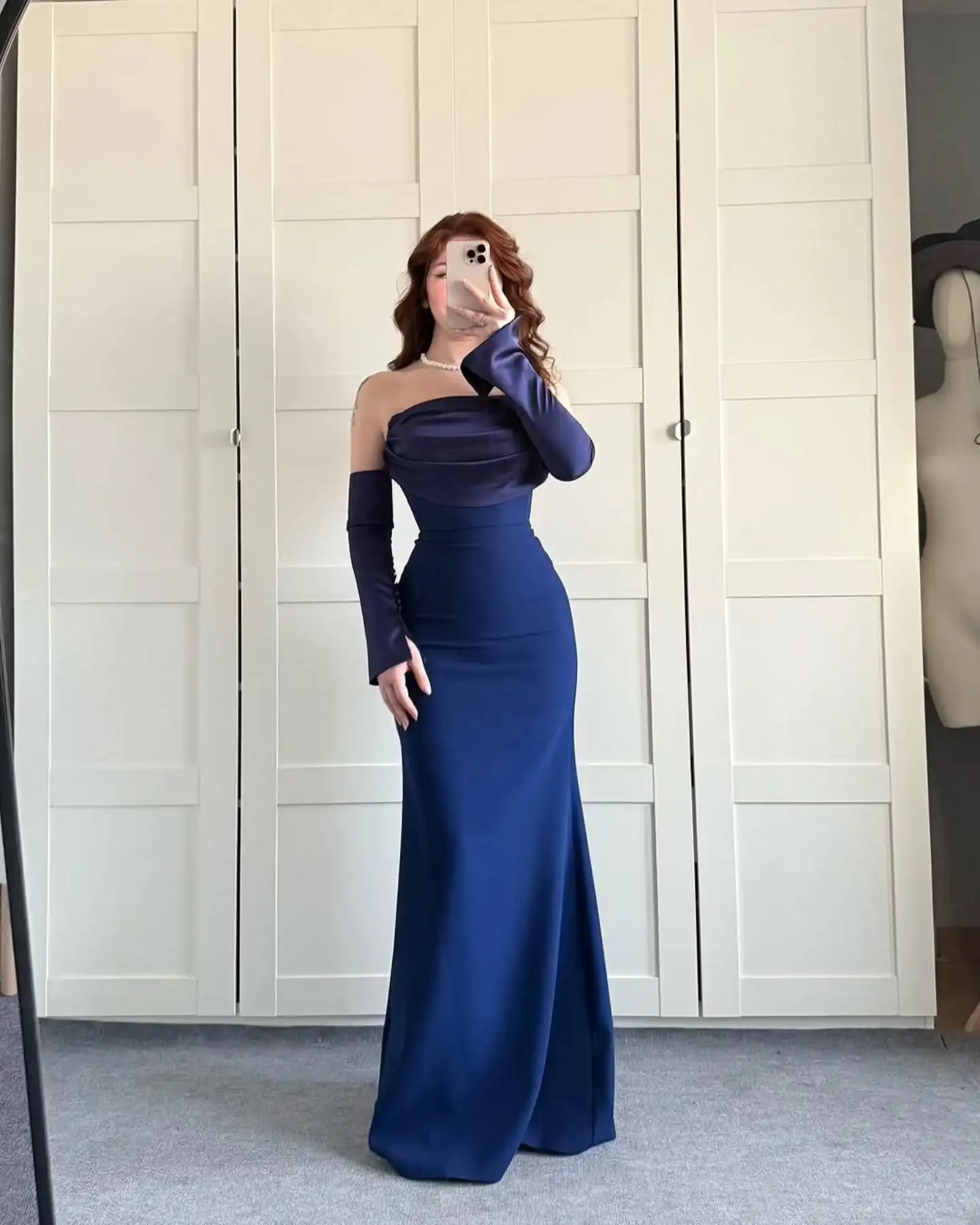 

Beautywave Sexy Navy Blue Prom Gown Women Strapless Simple Party Evening Dress Floor Length Formal Occasion Dresses customized