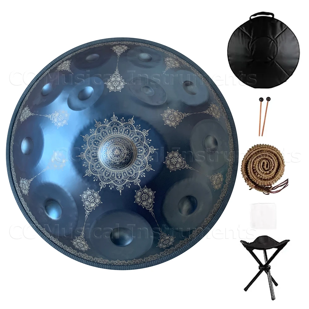 

440hz Handpan with Floral Pattern 22 inch 9/10/12/14 Tones D Minor Steel Tongue Drum Meditation Instruments Music Drums Gift