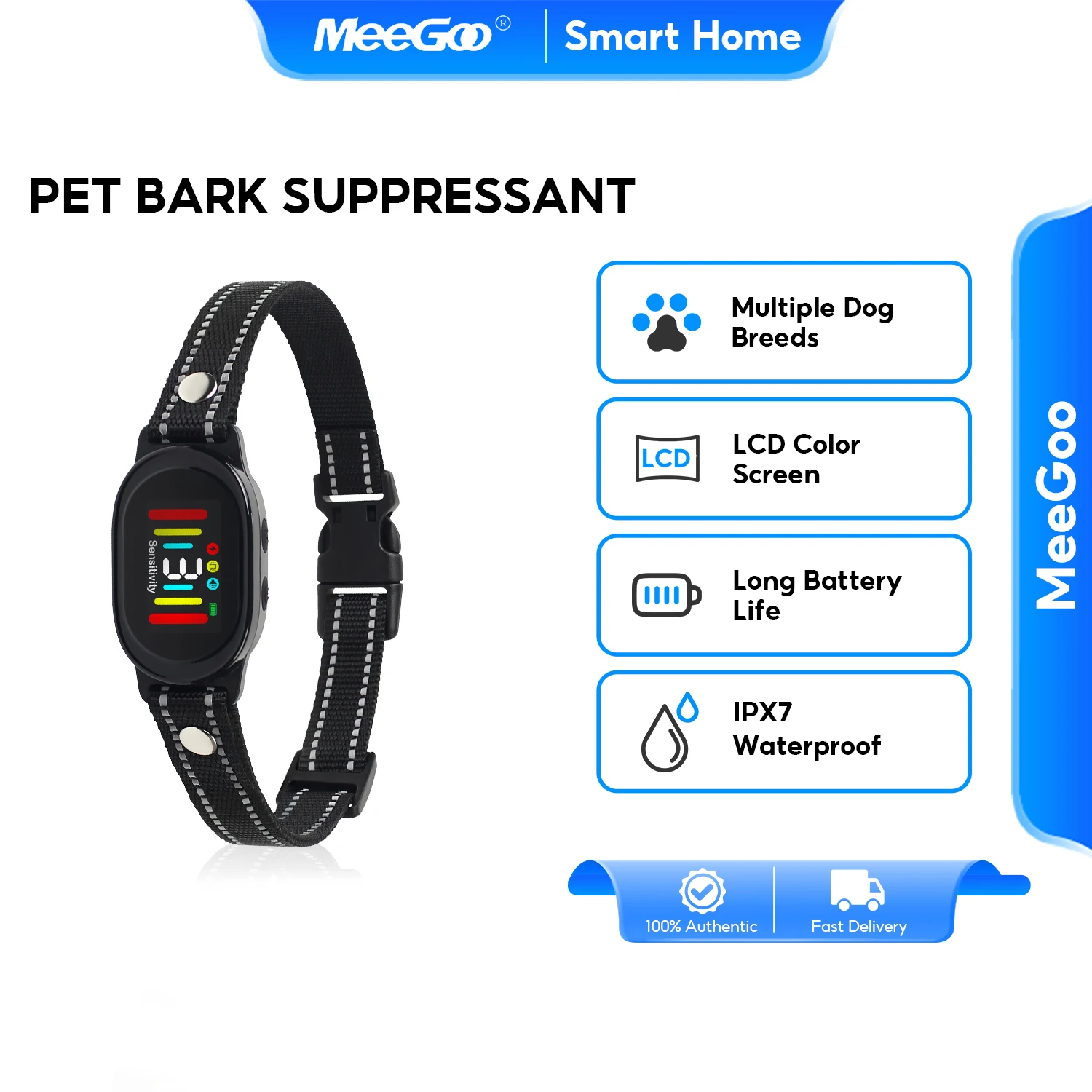 MeeGoo Auto Anti-Barking Collar Color Screen 4 Modes IPX7 Waterproof USB Rechargeable