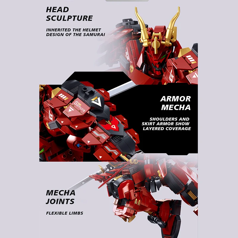 Technical Mecha Bricks Robot Building Blocks Red Samurai Figure Heavy Armored Mech Model Birthday Gift Toys For Boys Adult