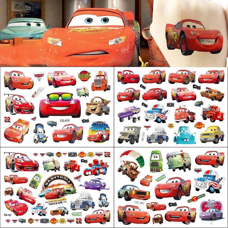 Disney Anime Cars Tattoo Stickers Kawaii Lightning McQueen Stickers Cartoon Children Tattoo Stickers Toys Kids Gifts