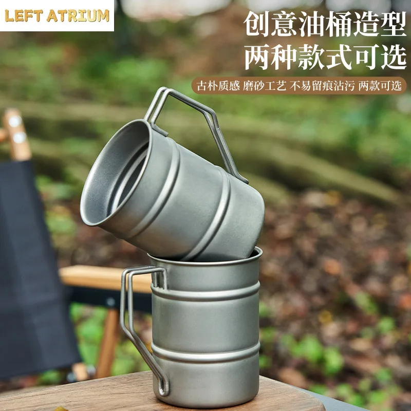 500ml Pure Titanium Oil Barrel MUG For Beer/Coffee With Handle,Single Layer,Antibacteria,Sandblasted,Outdoor Travel Water Cup
