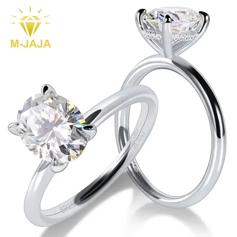 Anillo de compromiso de moissanita ovalado de M-JAJA para mujer, anillo solitario de plata S925 con Halo oculto de 1-3ct D VVSI, alianza de boda de diamante