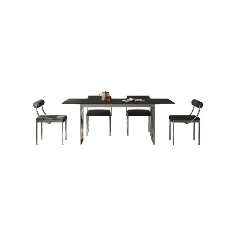 Bauhaus Style Stainless Steel and New Pearl Stone Dining Table and Chair Set for Italian Minimalist and Old Money Aesthetic