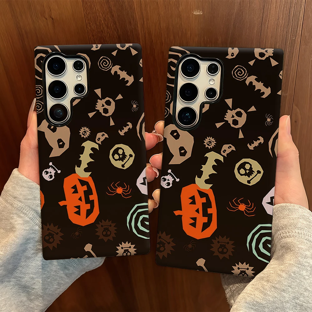 Orange Pumpkin Skull Bats Comes Lens Film Case For Samsung Galaxy S26 S25 FE S24 S23 S22 S21 S20 Ultra Plus S20 FE PC Cover