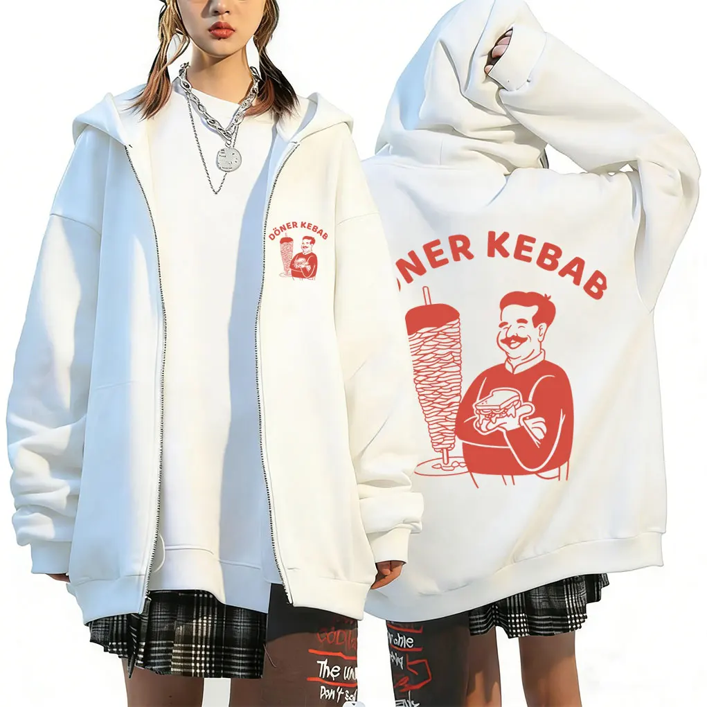 

Doner Kebab Funny Zipper Hoodie Men Casual Oversized Zip Up Jacket Coat Casual Fleece Cotton Unisex Zip Up Sweatshirt Streetwear