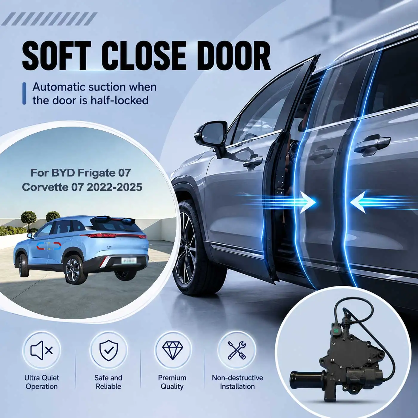 For BYD Frigate 07 Corvette 07 2022-2025 Electric Soft Close Door Auto Pull-In Suction Lock Intelligent Silent Closer Kit