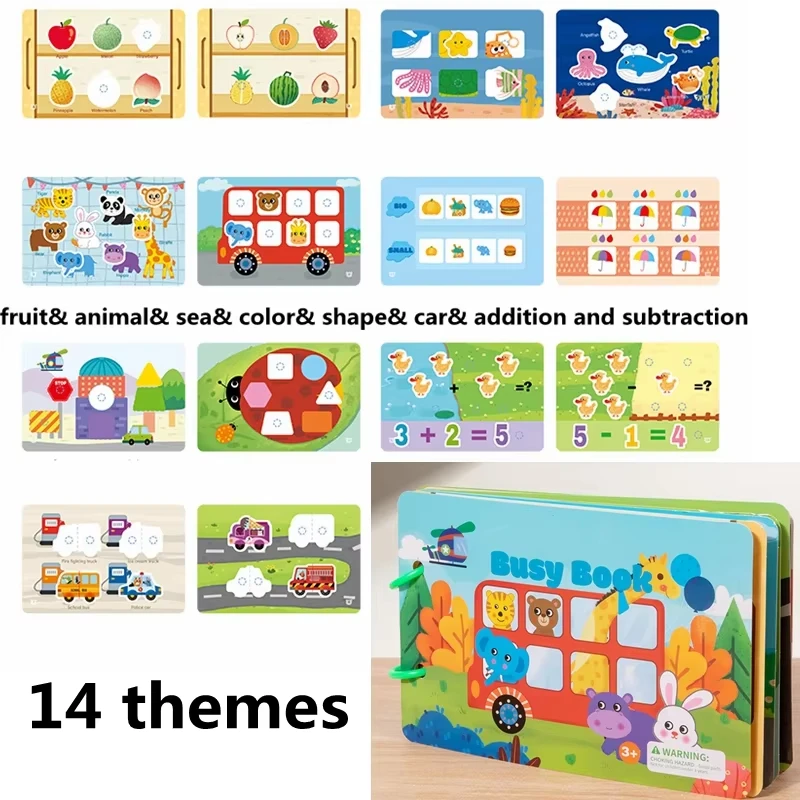 Libro de Actividades Multifuncional para Niños Pequeños, 14 Temas Principales, Pegatinas Reutilizables, Juguete Interactivo con Pegatinas para Niños