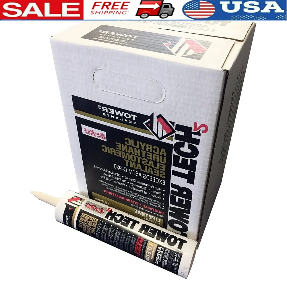 

Tower Sealants TS-00228 10.1oz Urethane Modified Acrylic Sealant Fill Gaps UV Resistant Plasticizer Free Cartridge Case of 12