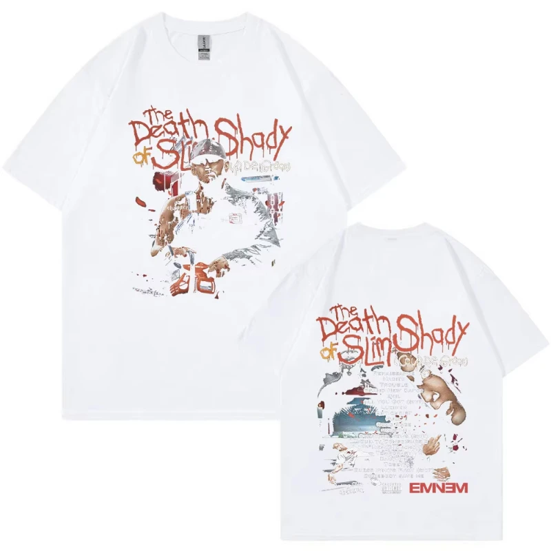 2025 الصيف شعبية رابست ايمينيم ألبوم جديد الموت سليم شادي تي شيرت الرجال موضة تي شيرت على طراز هاراجوكو القطن تي شيرت غير رسمي #3