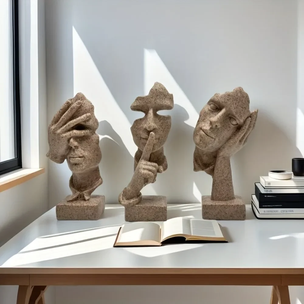 3pcs Individual Abstract Art Sandstone Mask Character Creative Decora Living Room Wine Cabinet Decorative Figure Resin