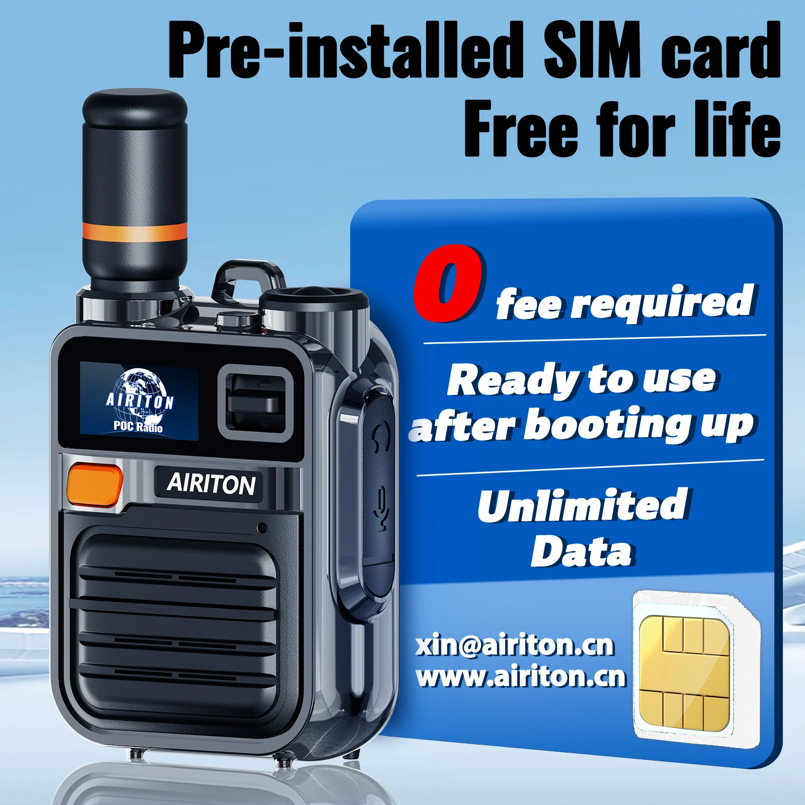 AIRITON AI-K28 Global PoC Radio Unlimited Distance/Data Walkie Talkie SIM Card Lifetime Free Long Range For Hiking and Camping