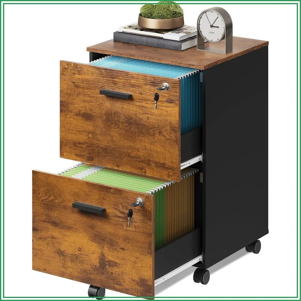 2 Drawer File Cabinet with Lock, Mobile Printer Stand, White
